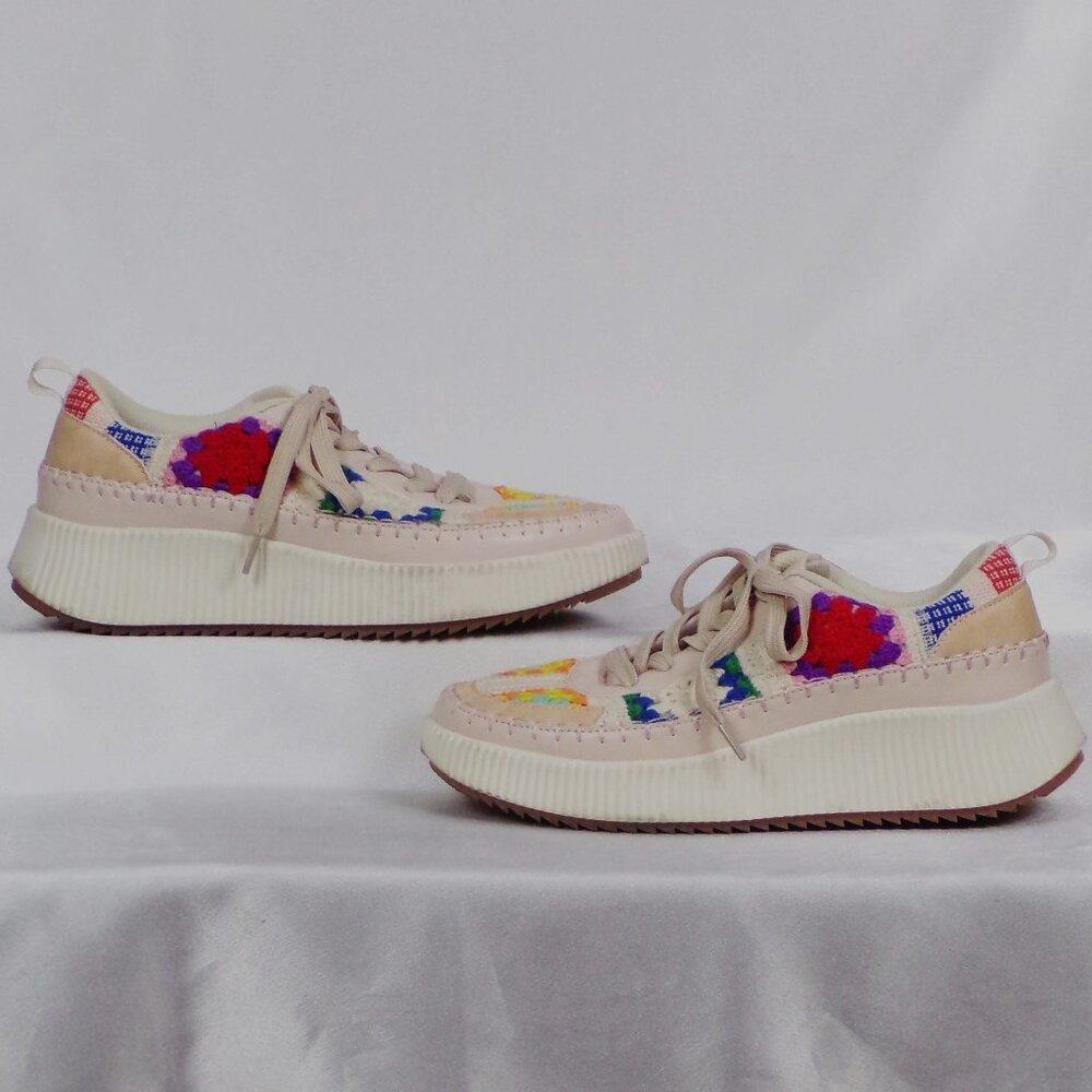 LUCKY STEP size 9 "AIR COOLED" lace-up sneakers multicolor macramé uppers